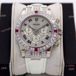 R7 Swiss Copy Rolex 116599 Daytona Paved Diamond Watch White Leather Strap